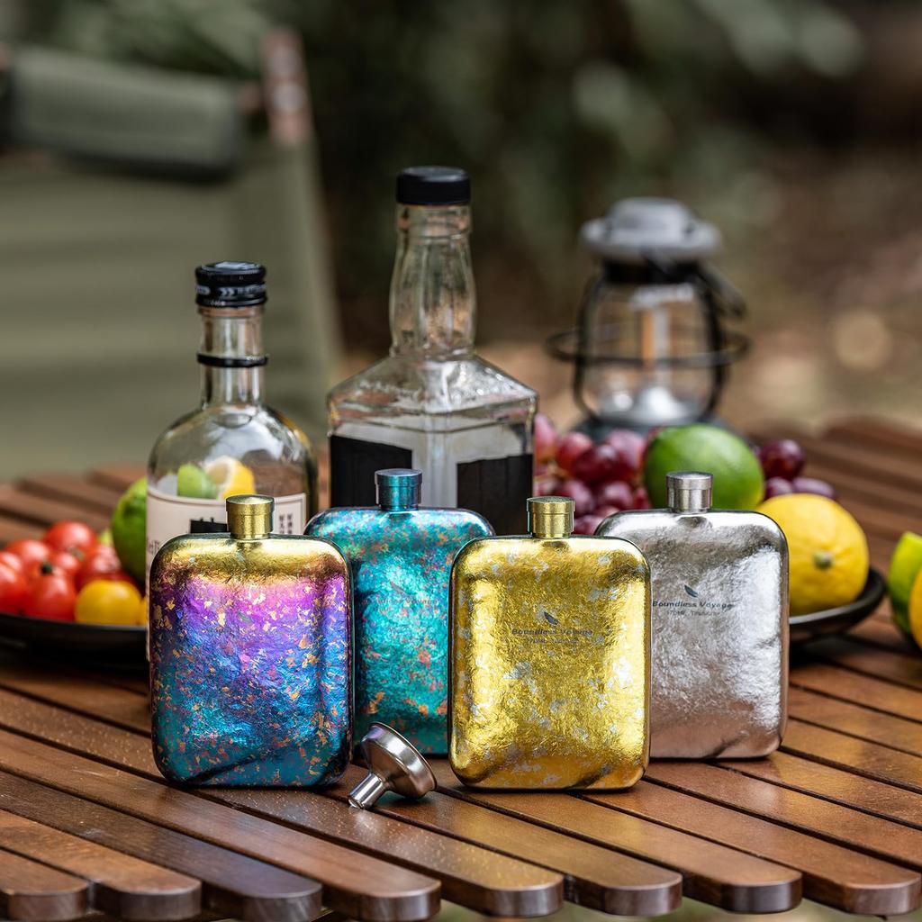 Boundless Voyage Titanium Hip 170ml Lightweight Flask with for Outdoor Model Ti3263D 4 Colors Flask, Gold, Capacity, Funnel, Camping, (Silver),