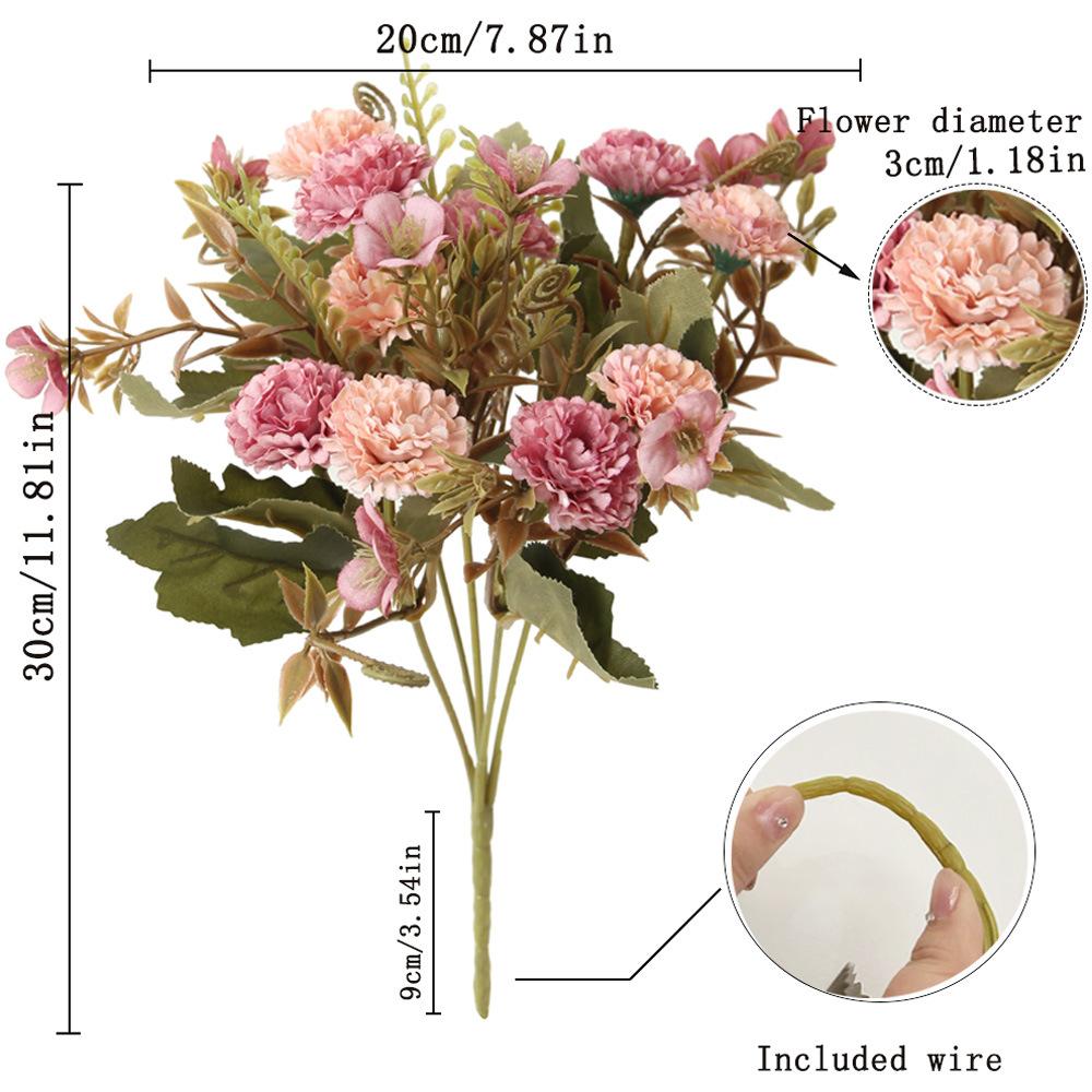 Bouquet di Fiori Artificiali Rosa e Viola, Garofano e Ortensia Finti in Seta per Decorazioni Casa e Matrimonio