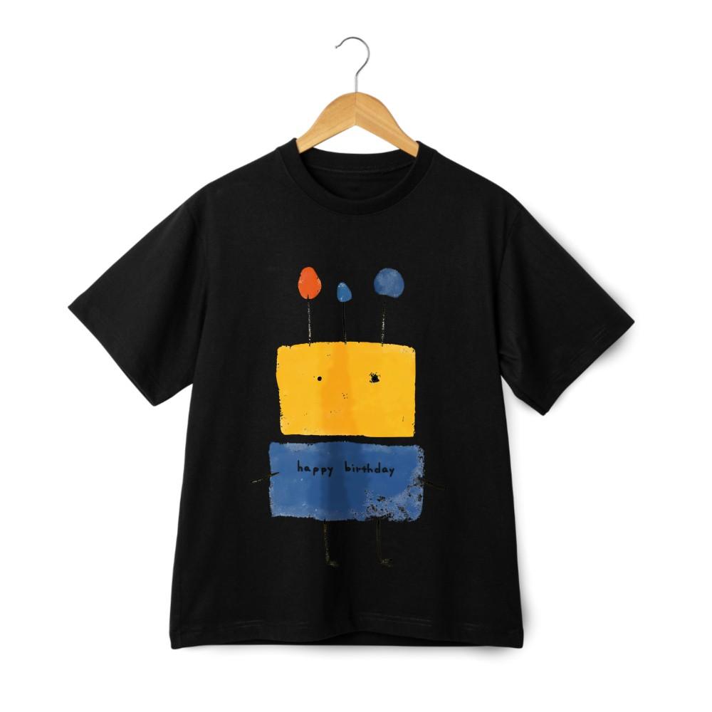 

Childlike Birthday Cartoon Pattern T-shirt,Creative Robot Print Short-sleeve Top XL