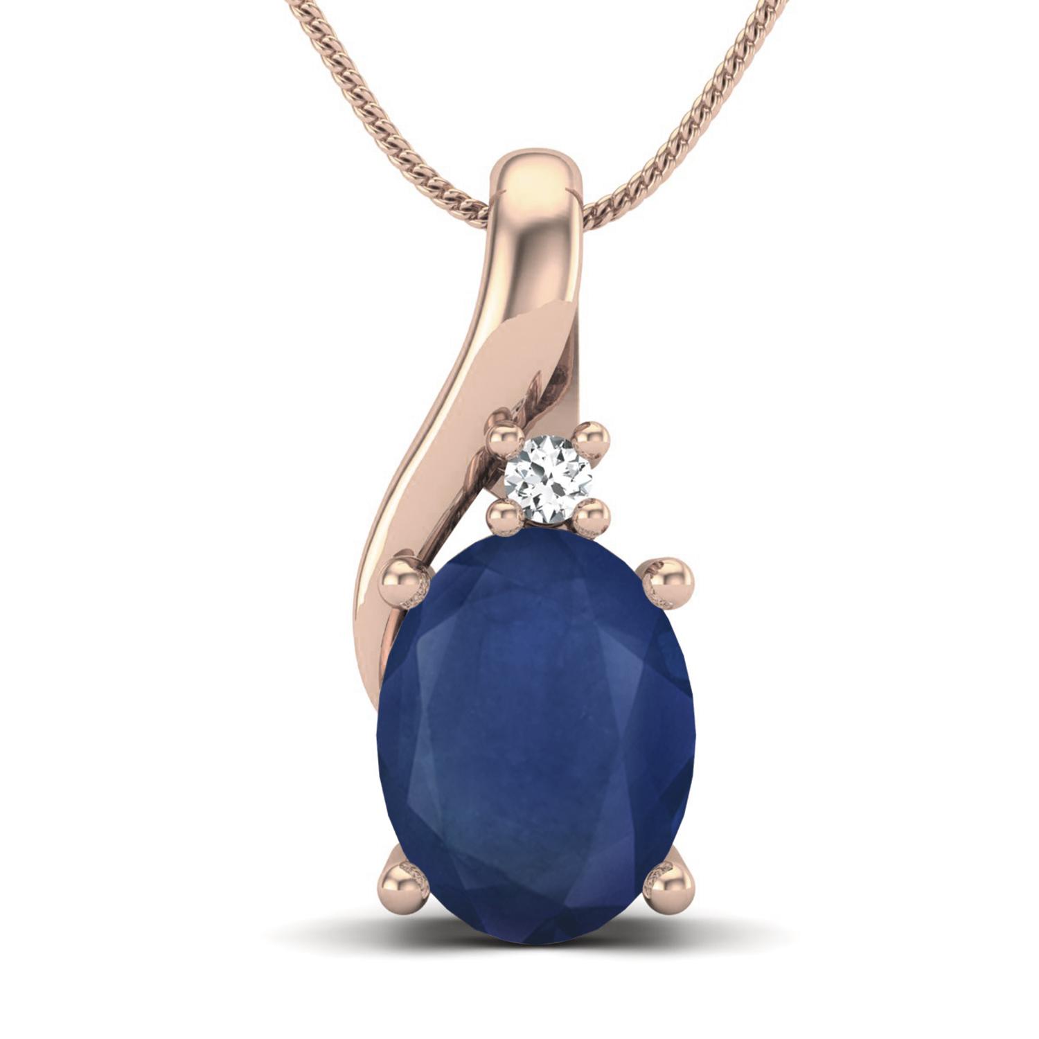

Blue Sapphire Oval Solitaire Necklace- 925 Sterling Silver Яскраво-рожевий