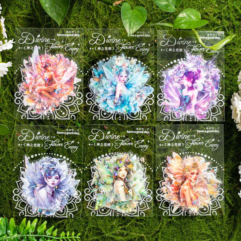 10 Pcs Flower Fairy Theme PET Shell Bare Hand Ledger Angel Figure Decorative Paper Stickers Scrapbooking Accessories