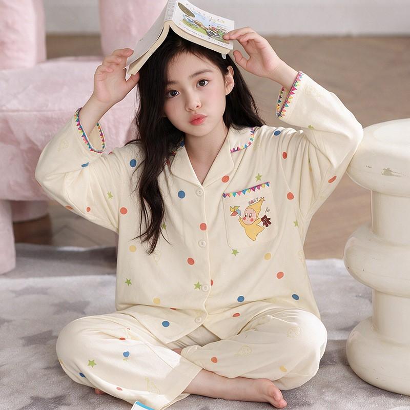 Girls Cotton Pajama Set Long Sleeve 2026 Cartoon Print Home Wear Ages 8 Comfortable Sleepwear