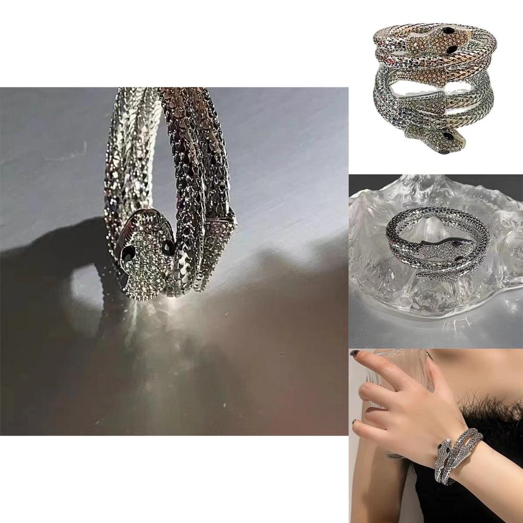 Punk Style Snake-shaped Alloy Zircon Bracelet For Women Bold And Distinctive