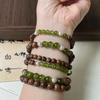 Spring/Summer Original Wooden & Green Amber Woven Bracelet: Chinese Style, Exquisite Golden Sandalwood & Cat's Eye Stone.