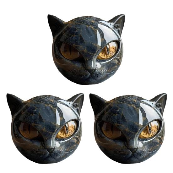 Mini Cat Stone Resin Cat Head Figurine Collectible Healing Stone Marble Texture Cat Stone Keepsake Gift for Cat Lovers Women Men