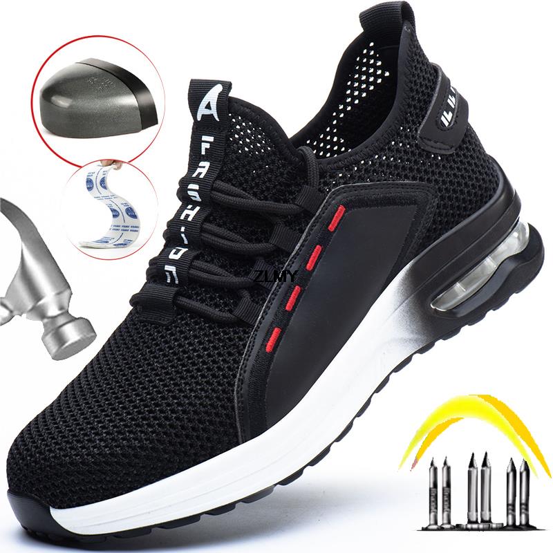 Air Cushion Safety Shoes Men Mesh Breathable Steel Toe Sneaker Puncture Proof Work Safety Boots Anti-smash Man Work Shoes Summer