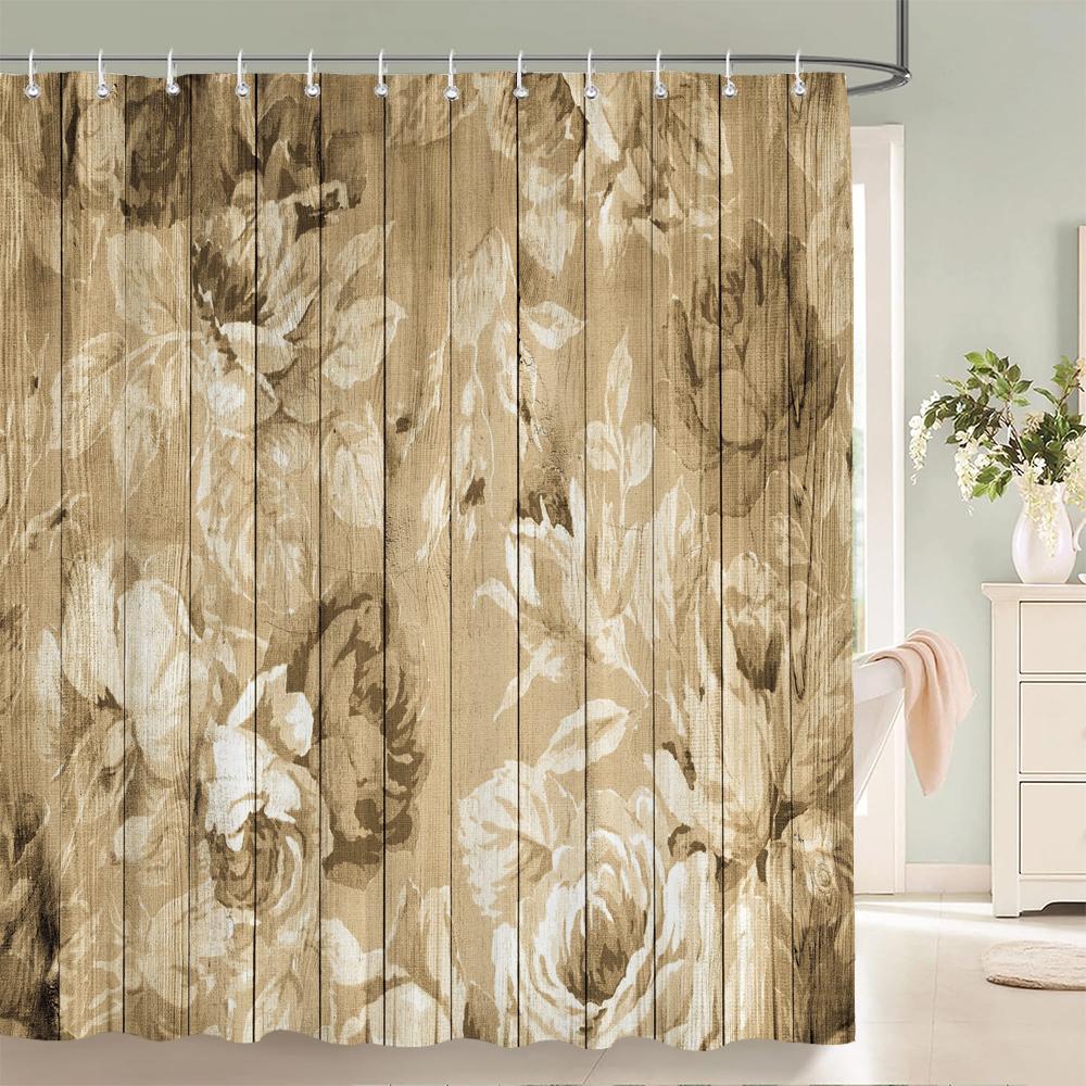 1 Pc Sunflower Patterned Polyester Material Shower Curtain Waterproof Fabric, Flowers Print Bathroom Curtain Partition Curtain