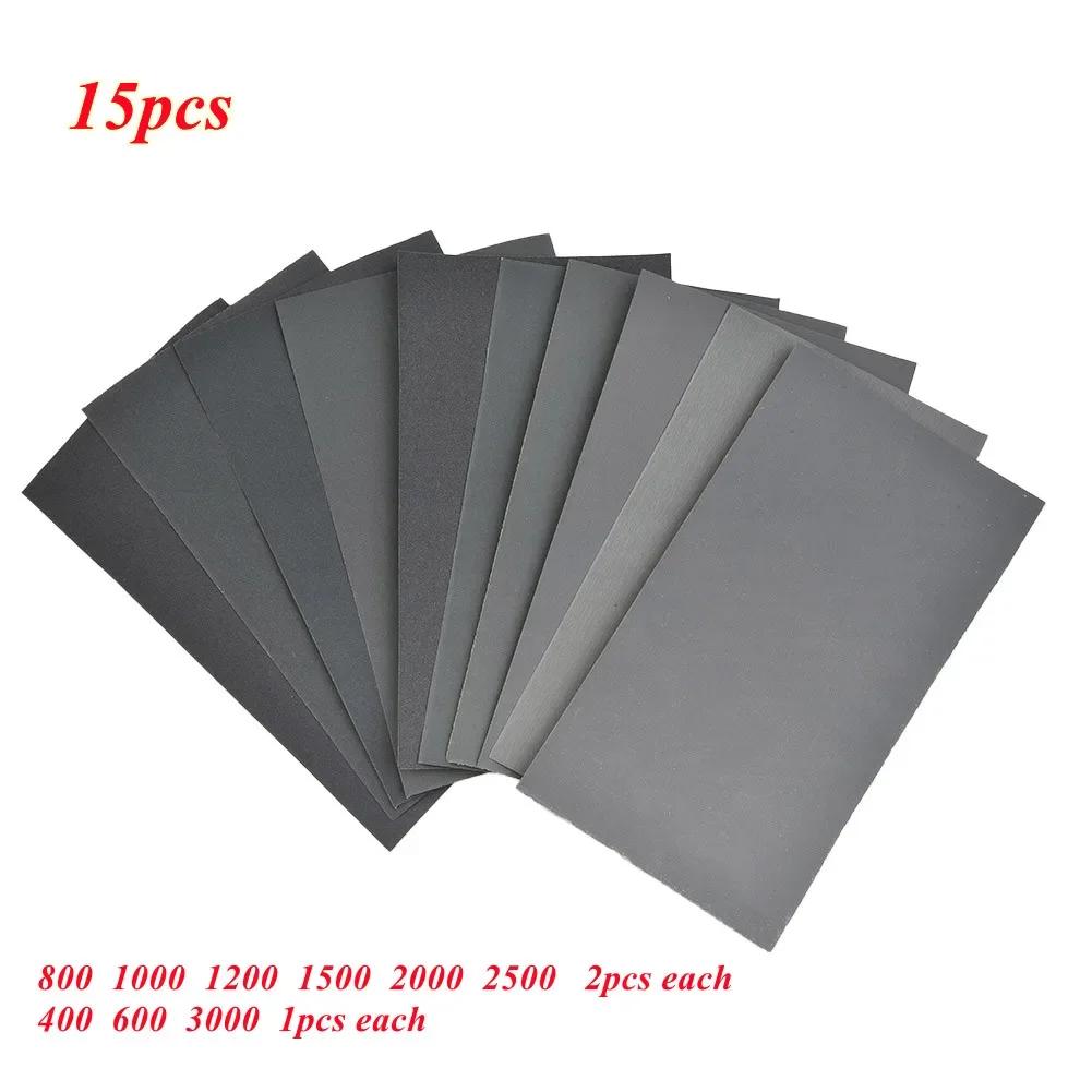15 Pcs Grit Sandpaper Wet/Dry Uniform Particles Silicon Carbid Material 400 600 3000 800 1000 1200 1500 2000 2500