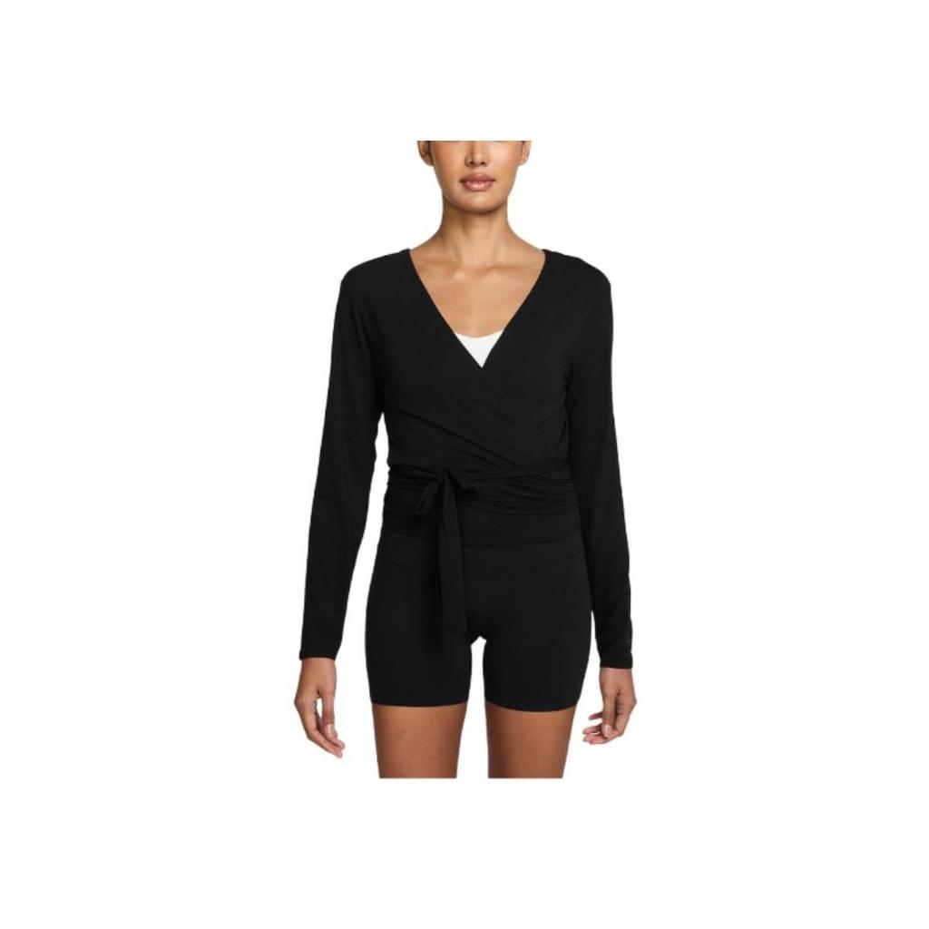 Nike Short Slim Fit V-Neck Long Sleeve T-Shirt Women Tops Black HV3658-010