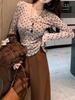 Women's Spicy Girl Polka Dot Color Block Long Sleeve Slim Fit Top - Autumn/Winter