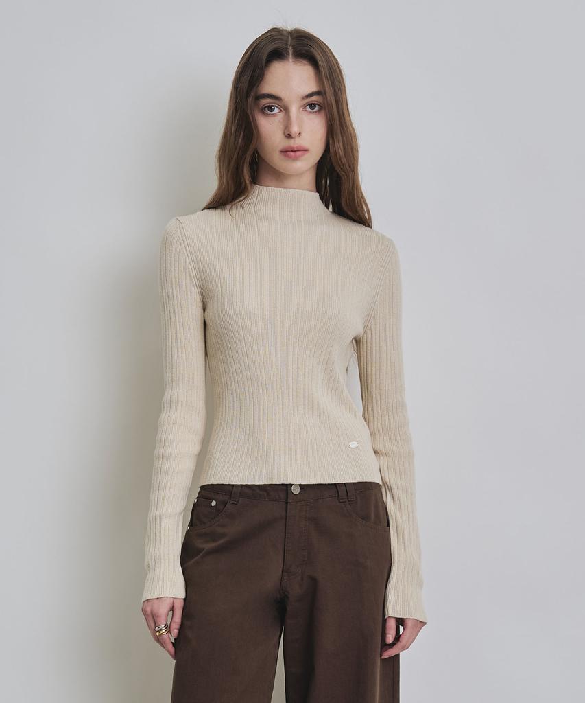 Keoseuteomeokeullagumeon [Italy] Slim Mock Neck Ribbed Knit 5 Color Cowkt009