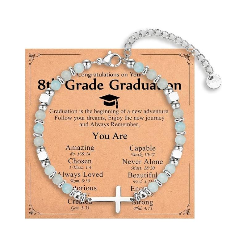 JYL TS Bracelet  Cross Pendant Natural Stone Graduation Gift Inspires Faith