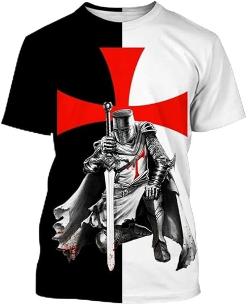 3D Print Knight Templar T-shirt Men Women Cross Fashion Trendy Cool Short Sleeve O Neck T-shirt Unisex Jesus Christian Tees