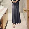 Women Maxi Skirt Adjustable Drawstring High Waist Side Slit Large Hem Long Skirt Solid Color A-Line Skirt