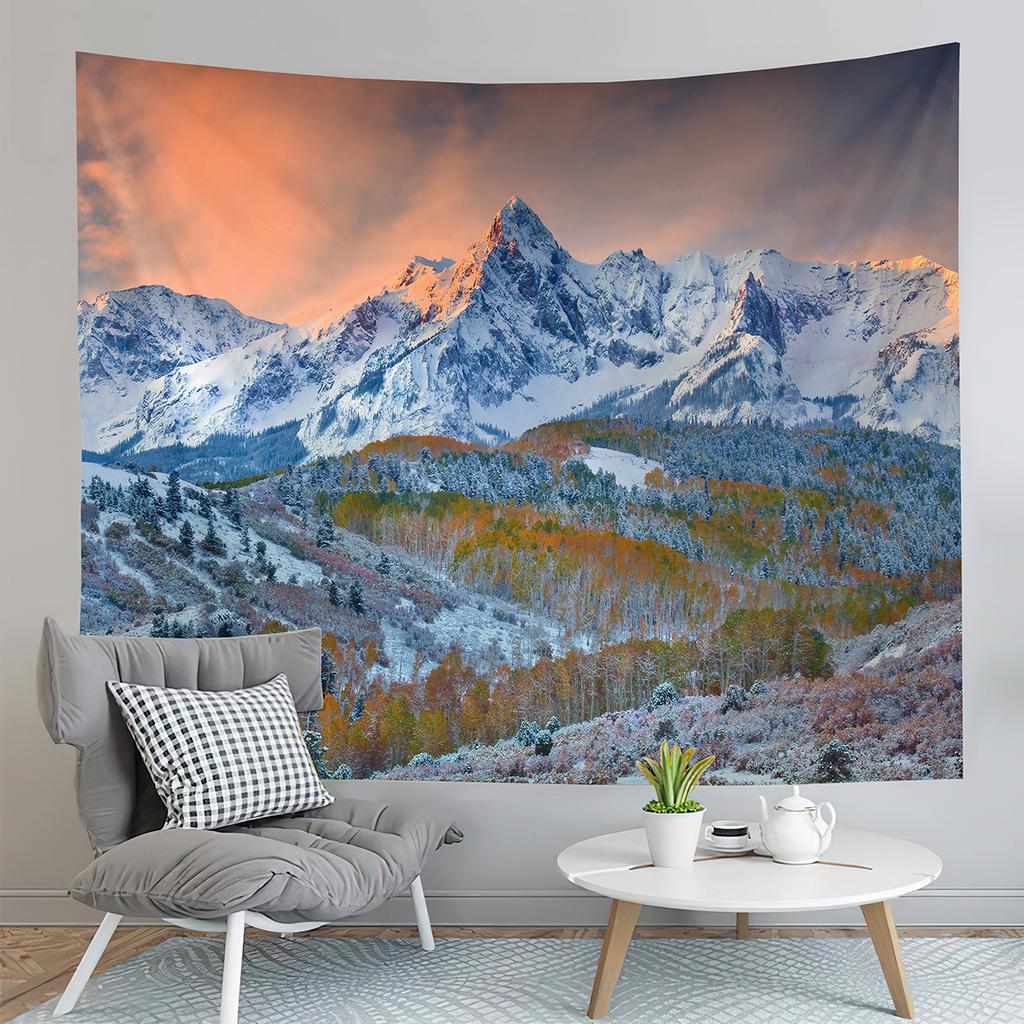 Nature Mountain Forest Tapestry Winter Snowy Tree Landscape Tapestry Wall Hanging Decor Tapestries Bedroom Home Living Room Dorm