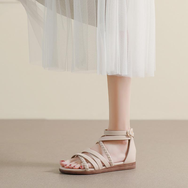 Fashion Narrow Band Cover Heel Gladiator Sandals Women Low Heel Wedges Summer Shoes Zip Open Ankle Strap Sandalias Mujer 2025