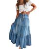 25th Anniversary Bohemian A-line Tiered Denim Midi Skirt