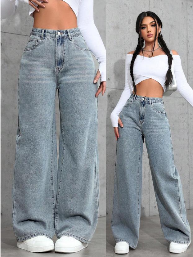 

2026 Spring/Summer SHEIN ICON Casual Washed Straight-Leg Jeans Small синий