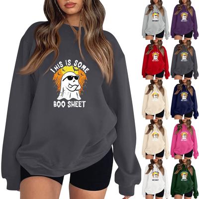 Women's Fashion Casual Halloween Print Long Sleeve Solid Color Hoodie