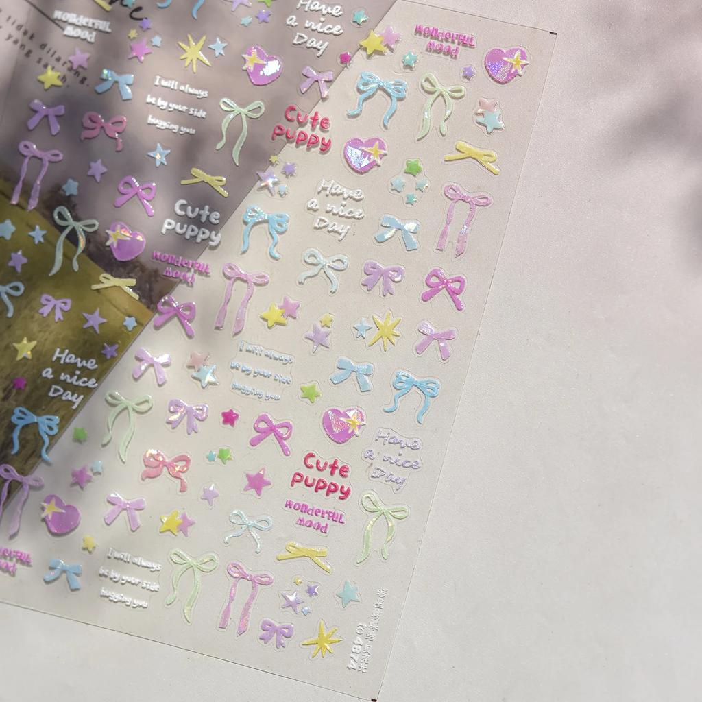 Fruit 5D Nail Art Sticker Apple Strawberry Cherry Love Hearts Bowknot Stars Cartoon Butterfly Manicure Decal DIY