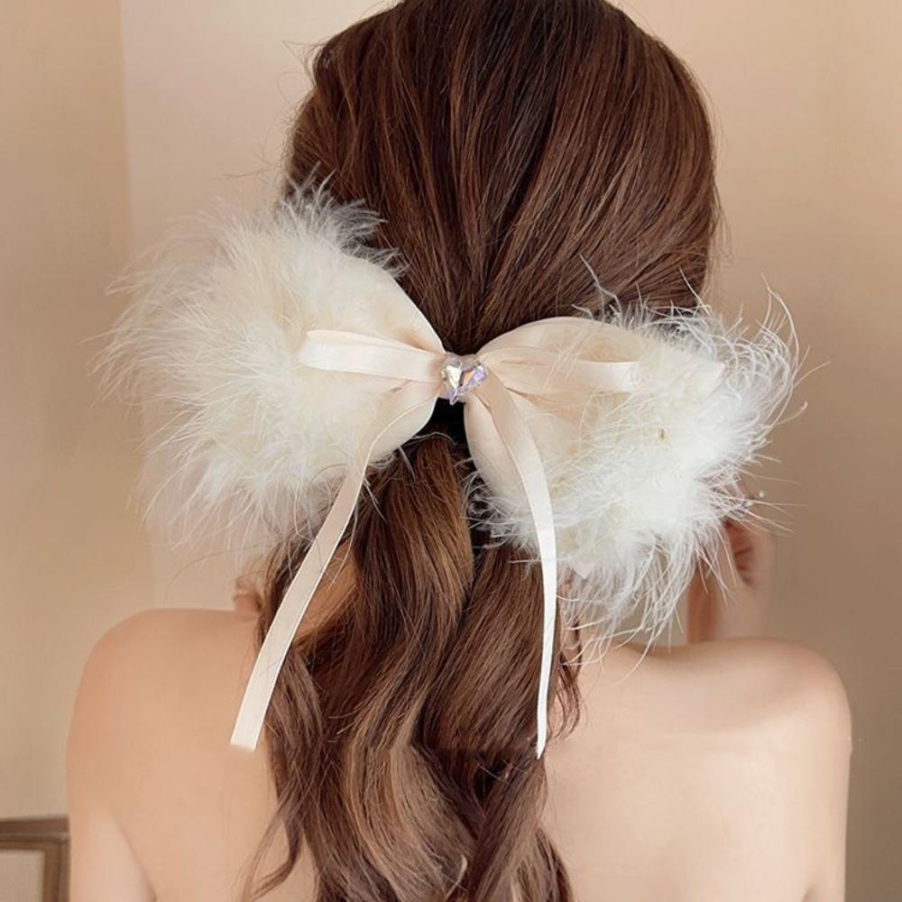 

Plush Balletcore Ribbon Hairpin Love Heart Fairy Spring Clip Cute Feather Bow Hair Clip Headwear чёрный