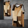 Men Plus Size V Neck Sleeveless Tank Top Geometric Printed Brown Beige Casual Vest