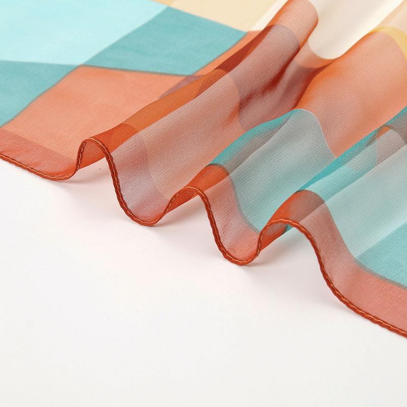New Georgie yarn splicing color plaid silk scarf women, spring and summer high-quality chiffon festive gifts