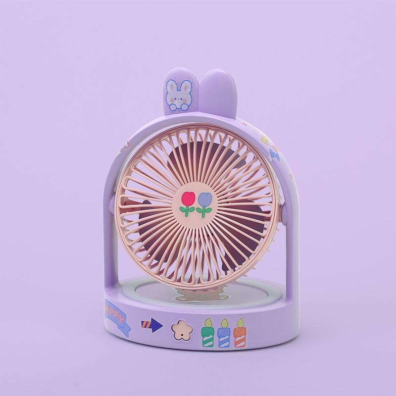 2023 New Summer Cute Pet Bunny Ear Desktop Usb Mini Student Portable Diy Fan With Plastic Blades Pink