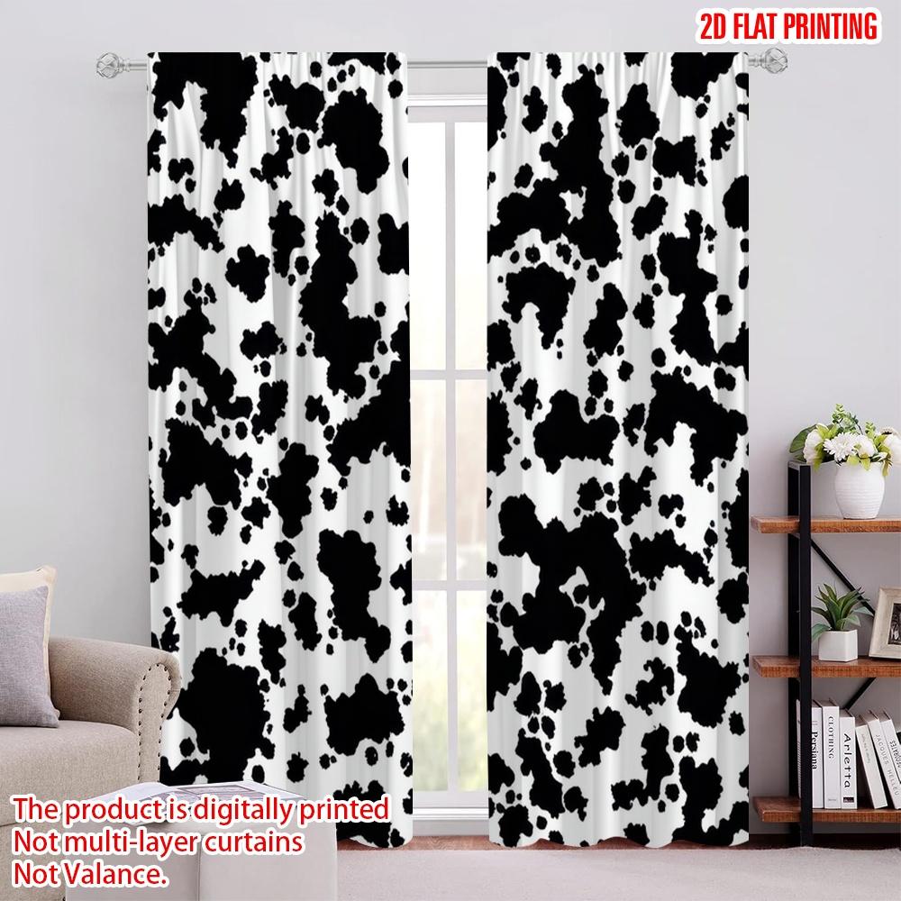 2D Flat Printing 2pcs Window Drapes Black and White Blackout Polyester Festive Holiday for Party Decor