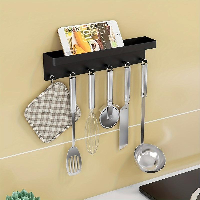Wall Mounted 6-Hook Organizer | Multi-Functional Holder Kitchen & Bathroom | Space-Saving Storage Rack & Utensil Hooks (1PC)
