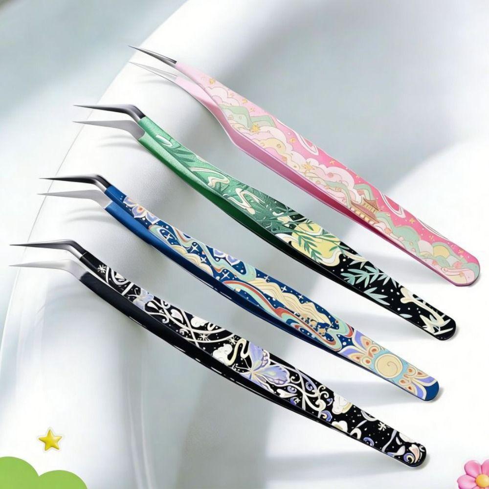 Hochpräzisions-Wimpernpinzette Metall Wimpernverlängerungs-Pinzette Miniatur-Szenen-Aufkleber