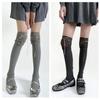 Ribbed Knit Striped Over Knee Long Socks for Women Japanese Student Sweet Bowknot Lace Splicing Thigh High Stockings