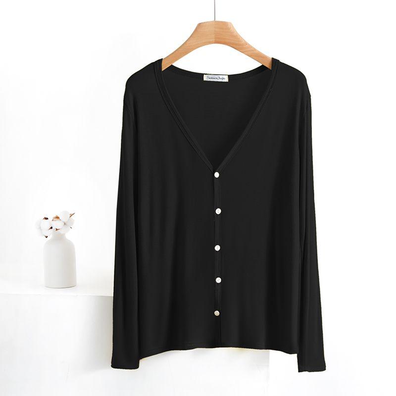 

Modal Spring and Summer Loose Solid Color Outerwear Cardigan Black All yards