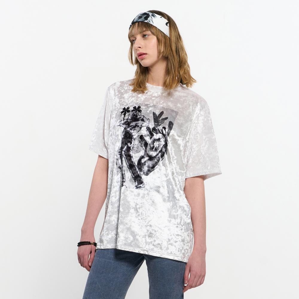 Kimjisu Velvet Print Oversized T-Shirt _ White