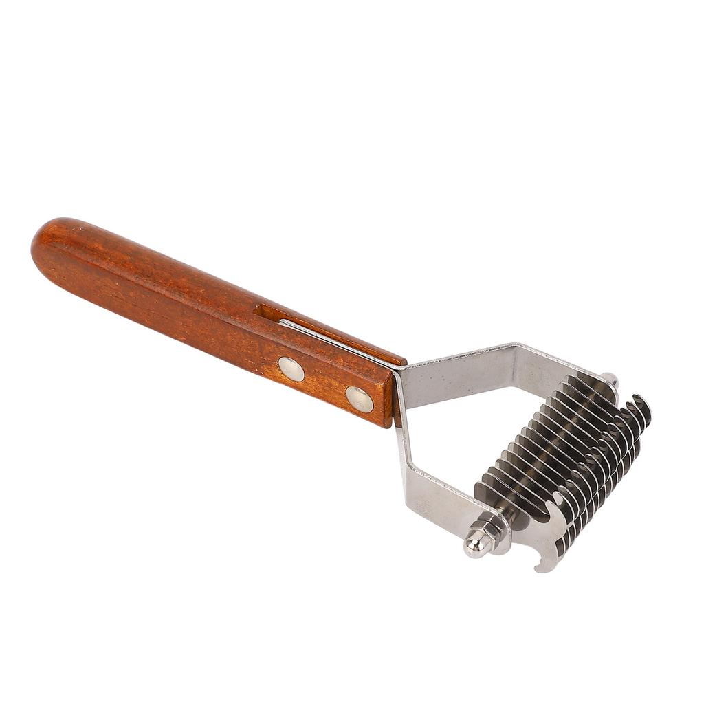 Pet Grooming Brush Stainless Steel Double Sided Dematting Deshedding Brush Dogs Shedding Tool with Wooden Handle