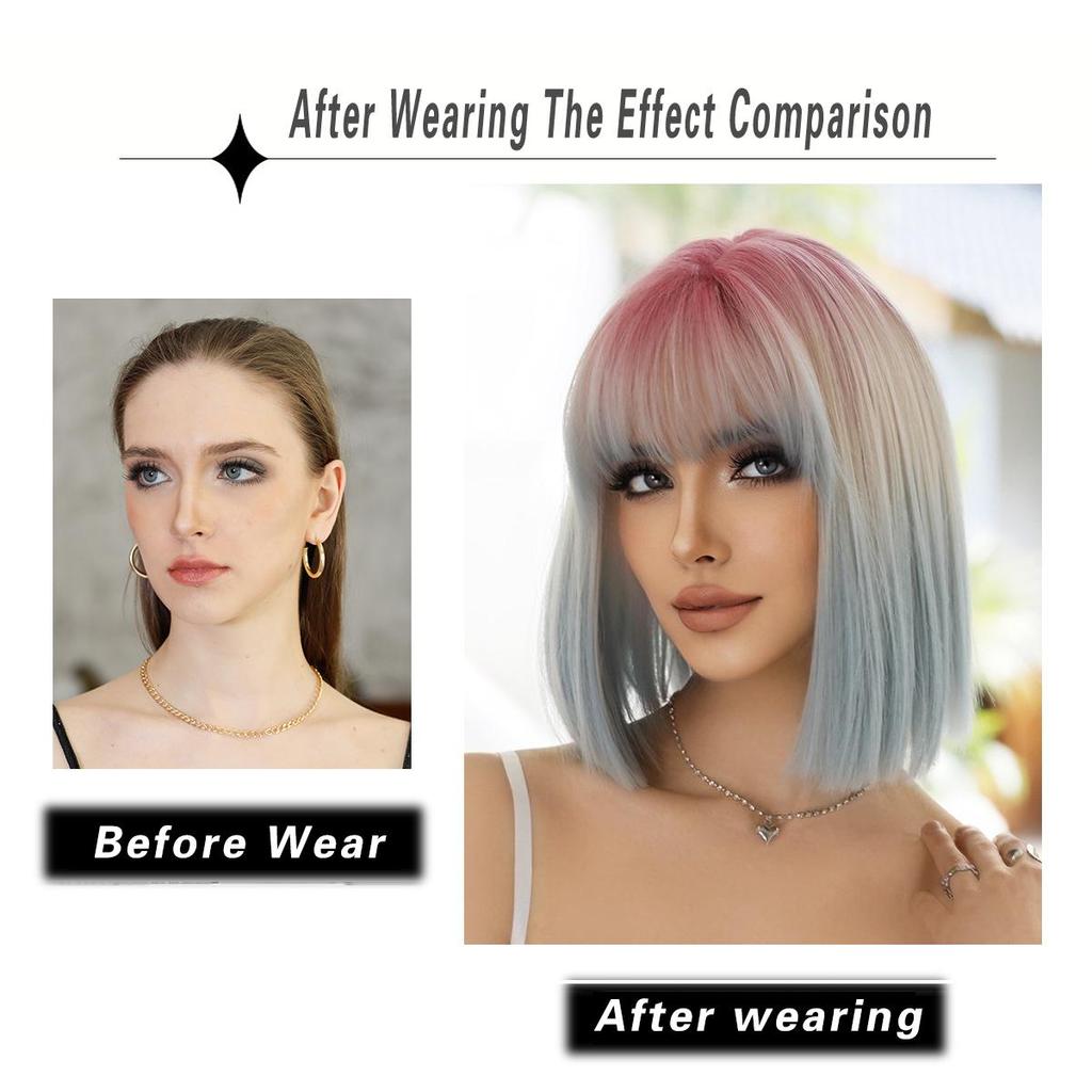Women's Simulation Wig 30cm Hair Short Straight Wig Full Headgear Rose Hair Net Headdress Beauty Decoration Wig