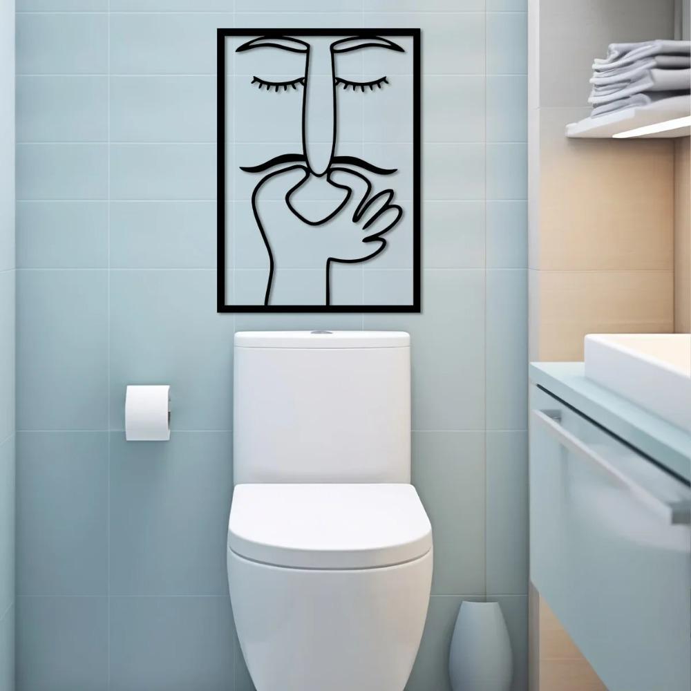 Whimsical Face Line Art Metal Wall Sculpture – Funny Thanksgiving Bathroom Decor, Minimalist Accent