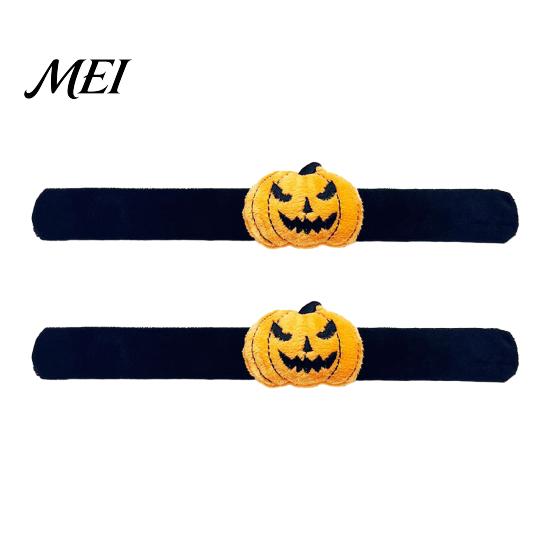 Spooky Costume Accessories for Adults 2 Pcs Halloween Slap Bracelets, Plush Pumpkin, Bat, Ghost, Black Cat Soft Fabric Snap Wristbands Bands