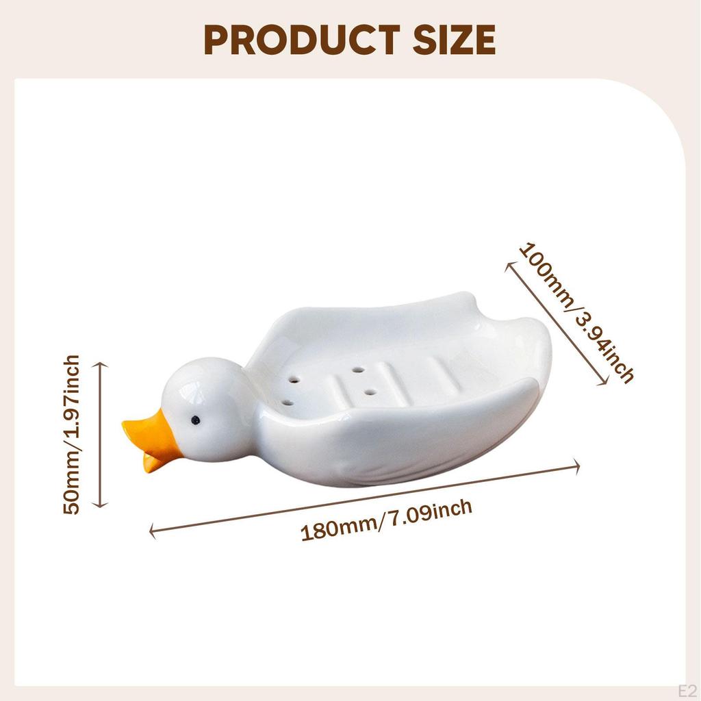 Duck Soap Holder Ornament Cute Ceramic, Easy Cleaning, Dish Container Self Draining for