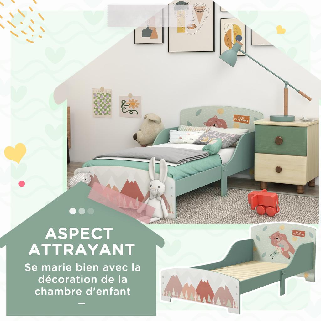 Toddler Bed Frame, Kids Bedroom Furniture for Ages 3-6 Years, Green
