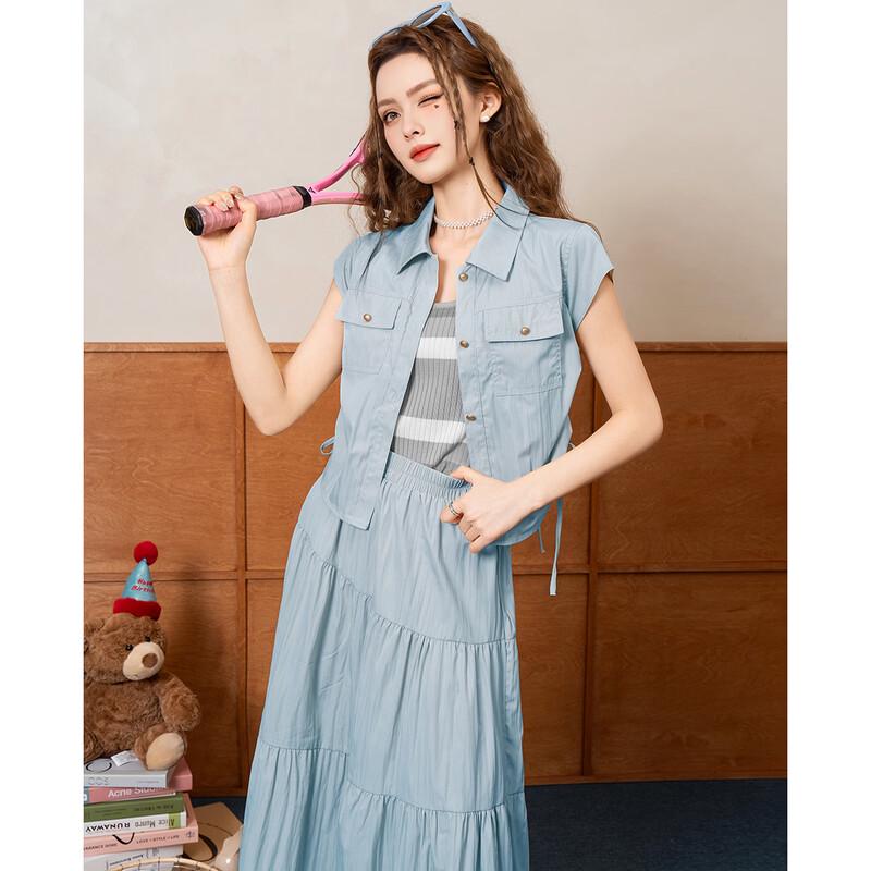 TERRE BLEUE Women's Summer Commuter Shirt & Skirt Set