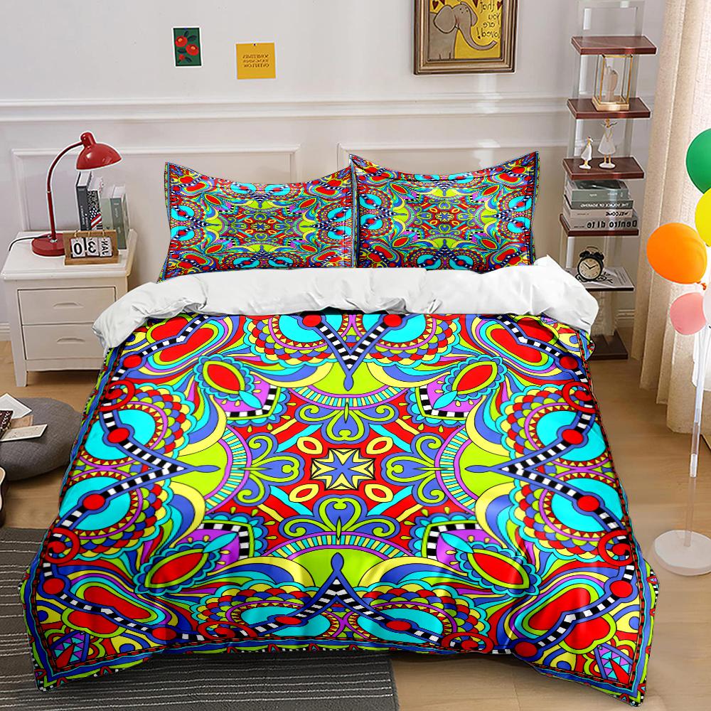 Colorful Abstract Detailed Pattern Design Bedding Set 1 Duvet Cover 2 Pillowcases For Adult And Children Luxury Gift Full Size
