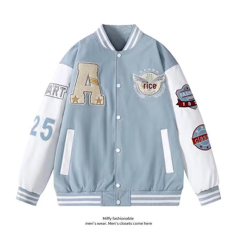 Men's Trendy Hong Kong Style Embroidered Baseball Jacket for Spring and Autumn