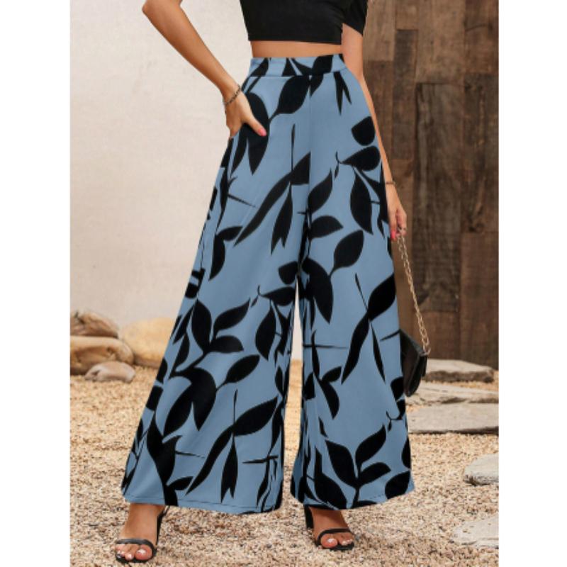 Pantaloni Casual da Donna alla Moda Stampati a Vita Alta Larghi per Primavera ed Estate
