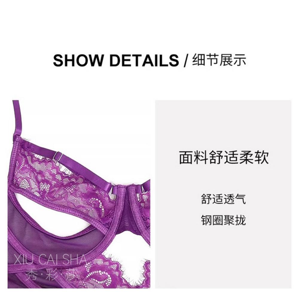 Purple Erotic Underwear Small Breasts Gather Perspective Pajamas 2025 New Sexy One-piece Garters Qqny Female Temptation