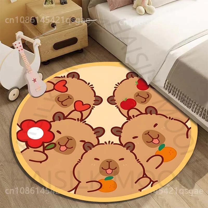 Disney Capybara Cartoon Gedruckte Runde Matte Wohnzimmer Sofatisch Schlafzimmer Boden Teppich Große Fläche Haustier Teppich Heimdeko Geschenke