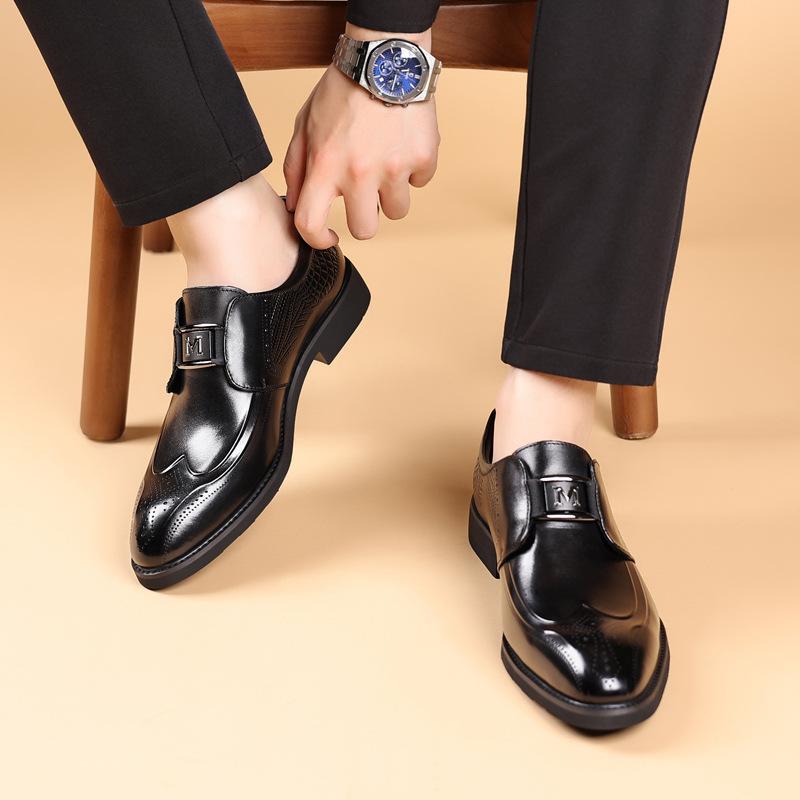 

Остроносые мужские кожаные туфли Брок Кожаные Ретро Резные Мужские Туфли Британские Мужские Деловые Туфли Фабрика 38