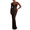 Women's Floral Lace Sexy Cocktail Dress Sleeveless Spaghetti Strap Bodycon Maxi Dress Slim Fit Party Club Evening Dress
