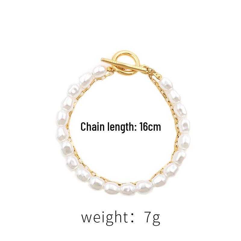 European & American Design Double-Layer OT Buckle Pearl Bracelet - Fashionable Titanium Steel Jewelry for Women