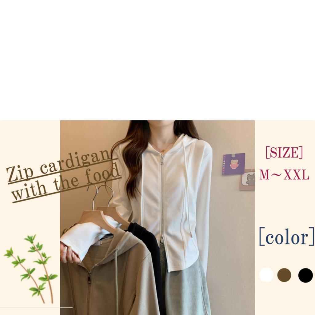 Nibunnoichi Style Cardigan Hooded Size [1/2style] Jacket, Hoodie, Zip-Up Hoodie, Thin, Zippered, Women's (Black, M)